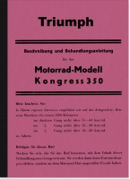 Triumph Kongress 350 1935 Bedienungsanleitung Handbuch Beschreibung Behandlung