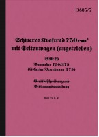 BMW R 75 WH R75 Bedienungsanleitung Handbuch Betriebsanleitung D 605/5