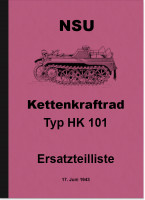 NSU Kettenkraftrad HK 101 Sd.Kfz. 2 Ersatzteilliste Ersatzteilkatalog Teilekatalog Kettenkrad