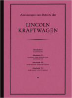Lincoln V 8-Zylinder V8 5,9 ltr. 1924 Bedienungsanleitung Betriebsanleitung Handbuch