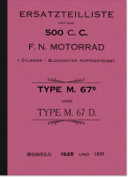 F.N. FN 500 ccm M. 67 B M D OHV 1928/1929 Ersatzteilliste Ersatzteilkatalog Teilekatalog