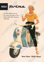 NSU Prima "Frau auf blau/wei&szlig;en Roller" Poster Plakat Bild