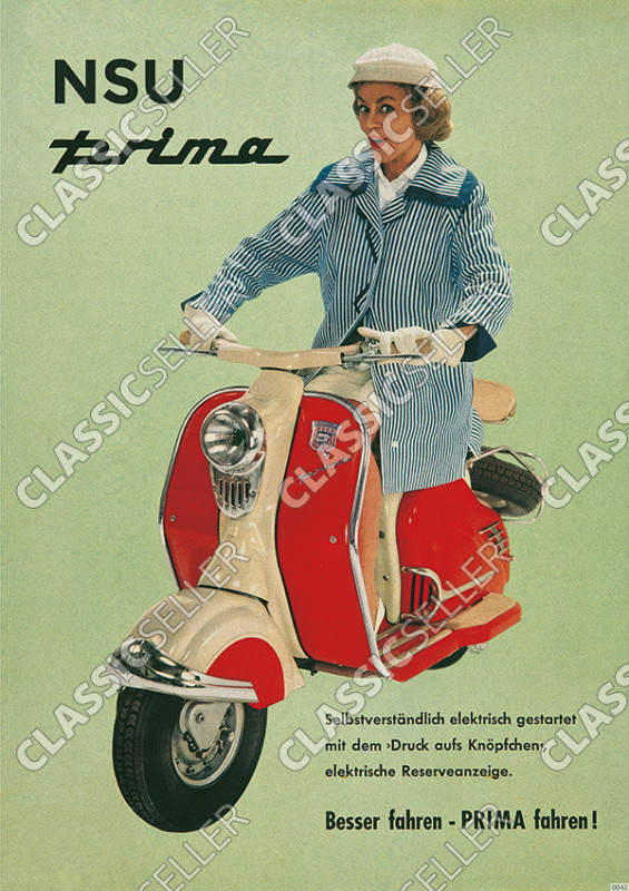NSU Prima "Frau auf rotem Roller" Poster Plakat Bild