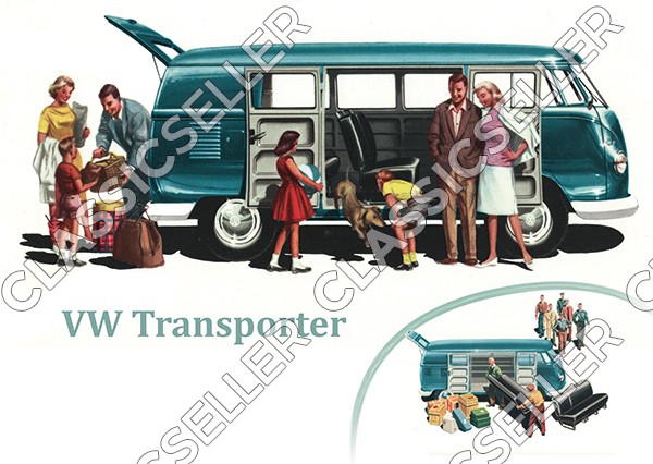VW Bulli Bus Transporter T1 "Familie" Poster Plakat Bild