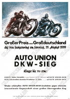 Auto Union DKW-Sieg "Gro&szlig;er Preis von Gro&szlig;deutschland" 1939 Poster Plakat