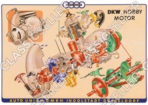 DKW Hobby Motorroller Roller Motor Poster Plakat Bild Explosionszeichnung Tafel