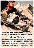 Auto Union Sieg "Gro&szlig;er Bergpreis von Deutschland am Grossglockner" Hans Stuck 1938 Poster Plakat