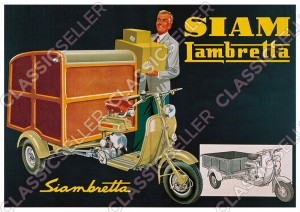 Siam Lambretta Siambretta Lastenroller Motorroller Kasten Koffer Poster Plakat Bild