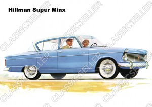 Hillman Super Minx blau Auto PKW Wagen Poster Plakat Bild Kunstdruck