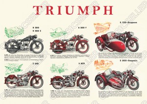 Triumph Motorr&auml;der Motorrad Typentafel Modell&uuml;bersicht Vorkrieg Poster Plakat Bild