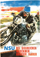 NSU "Die siegreichen Maschinen gro&szlig;er Fahrer" Motorrad Poster Plakat Bild