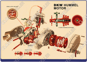 DKW Hummel Motor Schnittzeichnung Explosionszeichnung Moped Poster Plakat Bild