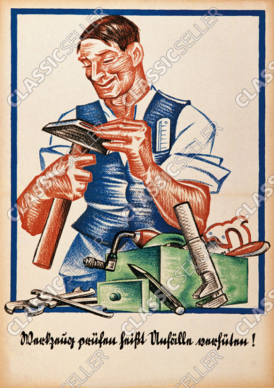 Arbeitsschutz "Werkzeug prüfen" Sicherheit Hinweis Poster Plakat Warnung