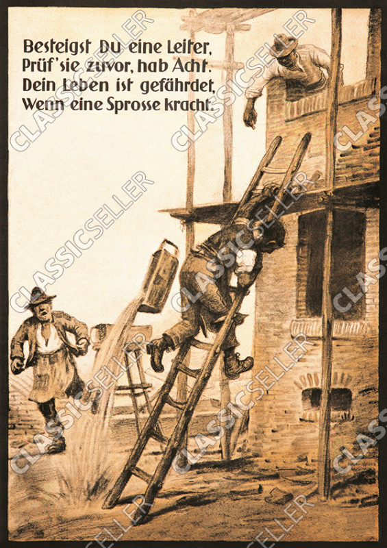 Arbeitsschutz "Leitersprosse prüfen" Leiter Sicherheit Hinweis Poster Plakat Warnung