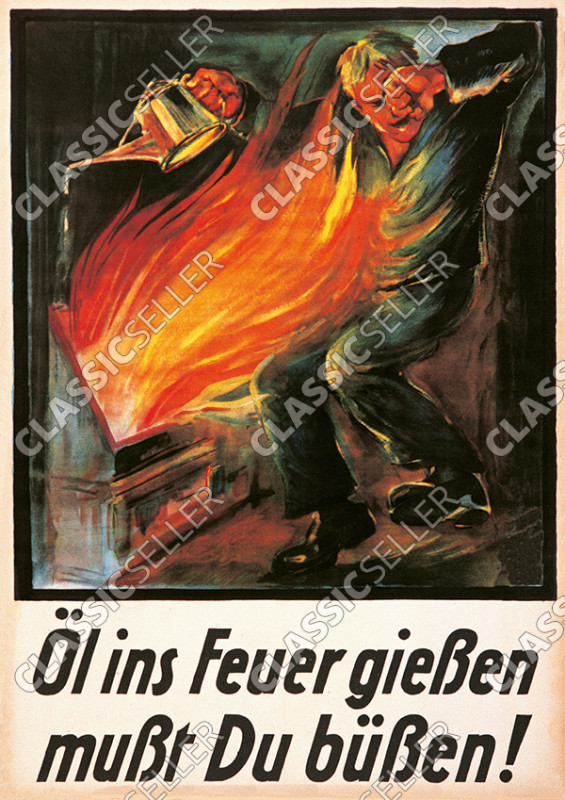 Arbeitsschutz "Öl ins Feuer" Leiter Sicherheit Hinweis Poster Plakat Warnung