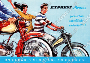 Express Mopeds "Formsch&ouml;n, zuverl&auml;ssig, wirtschaftlich" Poster Plakat Bild