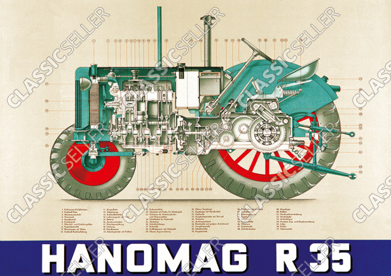 Hanomag R 35 R35 Diesel Schlepper Traktor Schnittzeichnung Poster Plakat Bild
