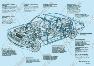BMW 316, 318, 320, 320i E21 1975-1983 Schnittzeichnung Fahrzeug Auto Poster Plakat Bild