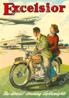 Excelsior Motorr&auml;der Motorrad am Flugplatz Poster Plakat Bild