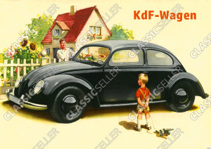 VW KdF-Wagen K&auml;fer "Familie, Kind mit Spielzeug" Poster Plakat Bild