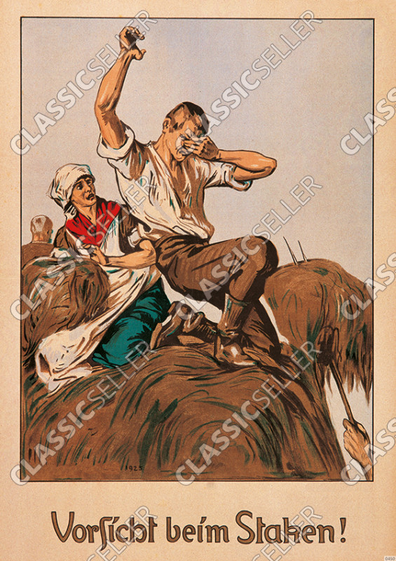 Arbeitsschutz "Vorsicht beim Staken" 1925 Sicherheit Hinweis Poster Plakat Warnung