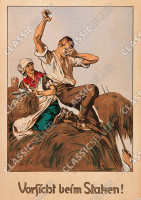 Arbeitsschutz "Vorsicht beim Staken" 1925 Sicherheit Hinweis Poster Plakat Warnung